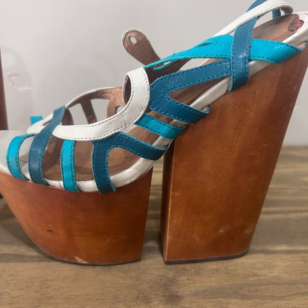 Jeffrey Campbell Teal and White Platform Sandals